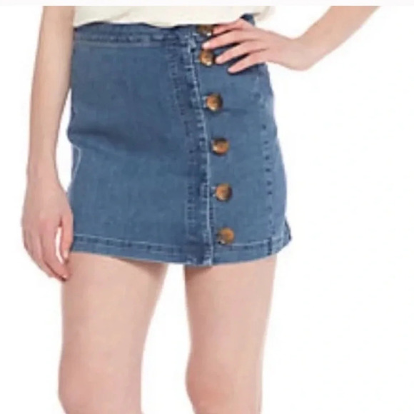 Free People little daisies denim button down mini skirt size 6 - Picture 2 of 5